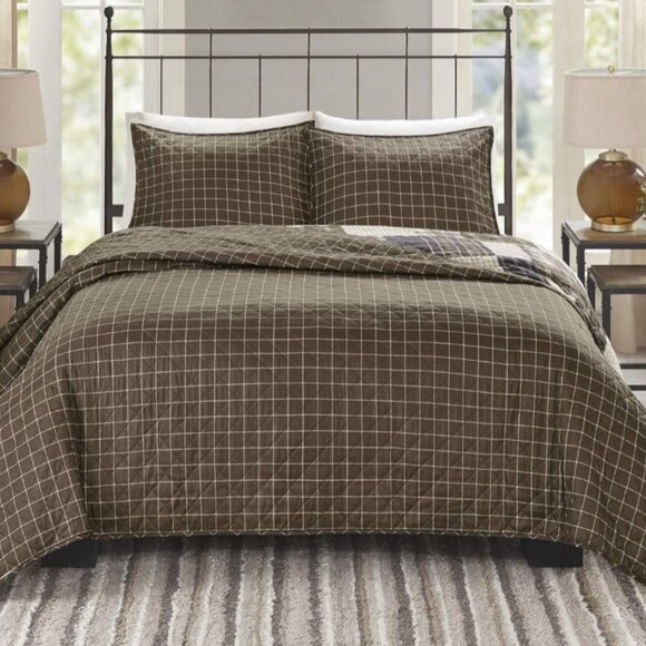 390 Madison Park Parure de lit 3 pièces réversible à carreaux - Picture 2 of 3